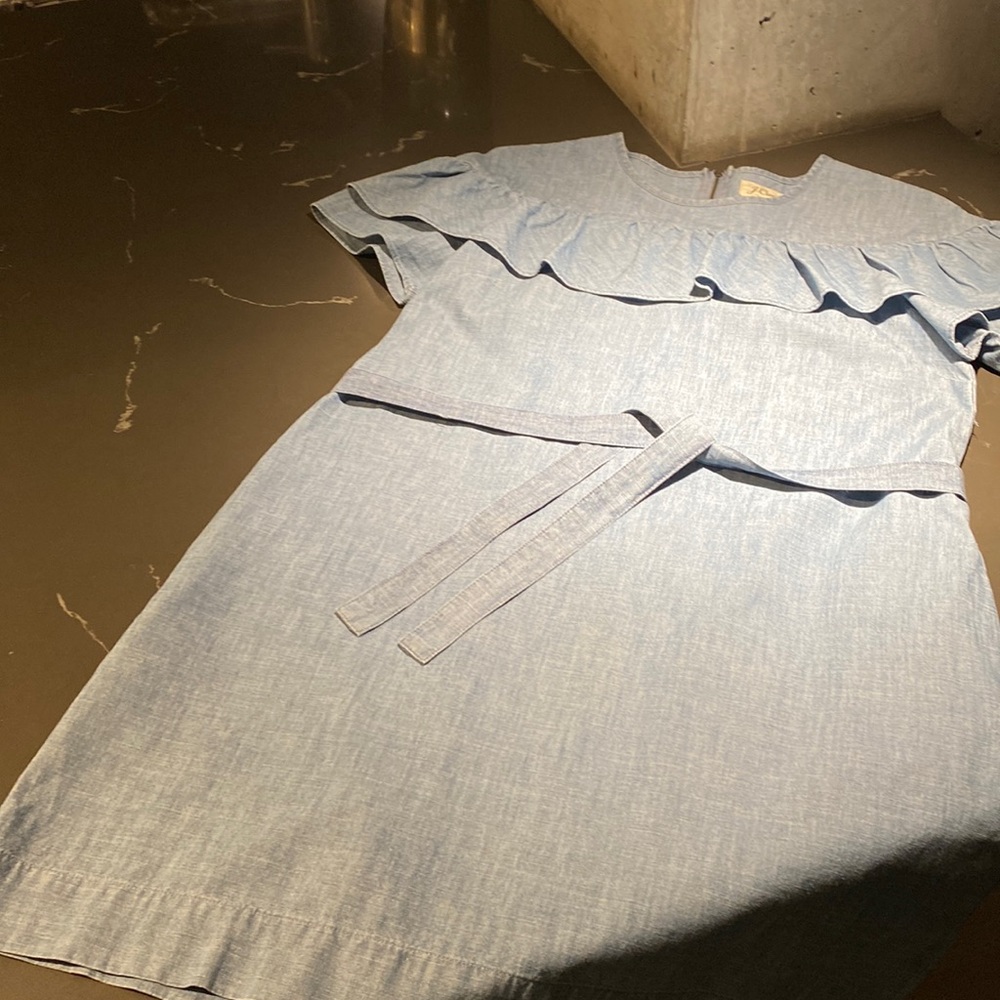 J Crew Chambray Blue Short-Sleeved Ruffled Dress